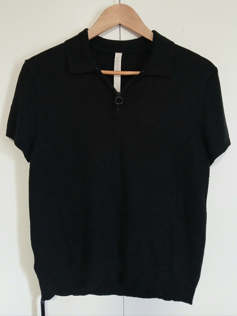 Lululemon Black City Calm Short Sleeve Polo Sweater Cashmere Blend Size 10
